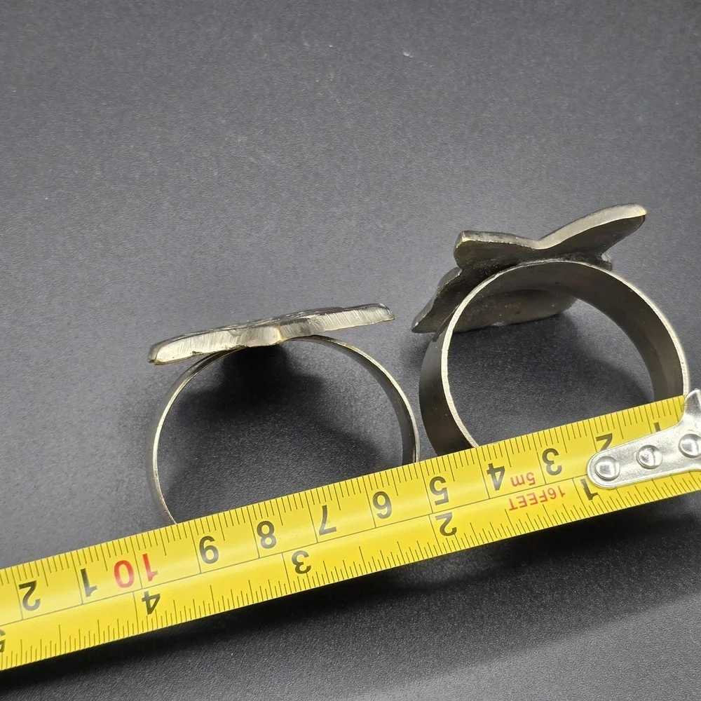 Napkin Rings Holder Set 2 LOT Fruit Pewter Apples Cherries Vintage Kitschy‎